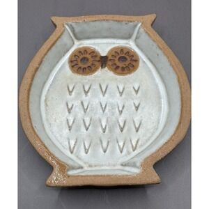 Stoneware Pottery Owl Trinket Dish Or Spoon Rest 4" Tall x 3" Wide